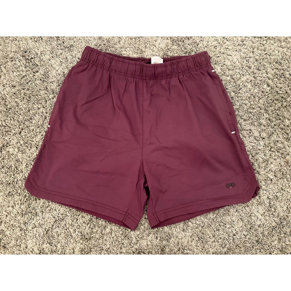 LEG3ND Mens Athletic Training Shorts Maroon Burgundy Size S Laser Cut Vent